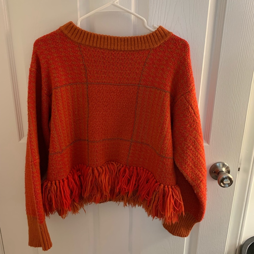 Herringbone Orange Sweater with fringe